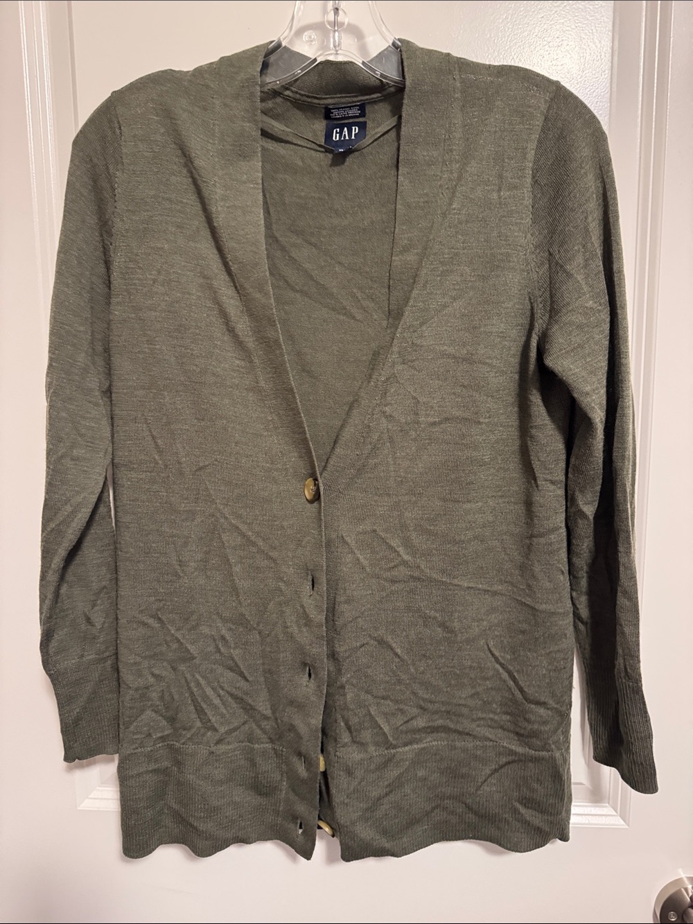 GAP Olive Green V-Neck Button-Front Cardigan